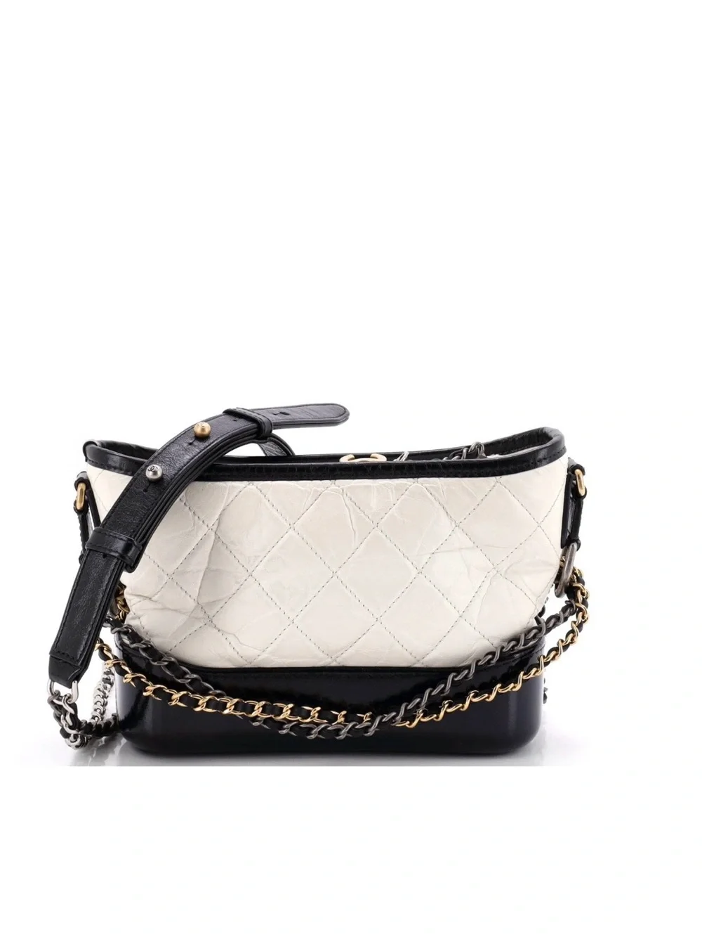 CHANEL Gabrielle Hobo Quilted two tone black-white aged calf skin small